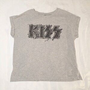 KISS Sleeveless Shirt Womens Large Gray Music Band Gene Simmons Paul Stanley
